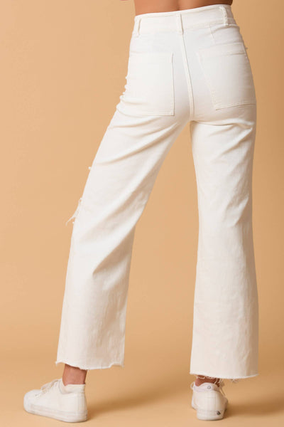 White Pearl Trim Straight Leg Pants