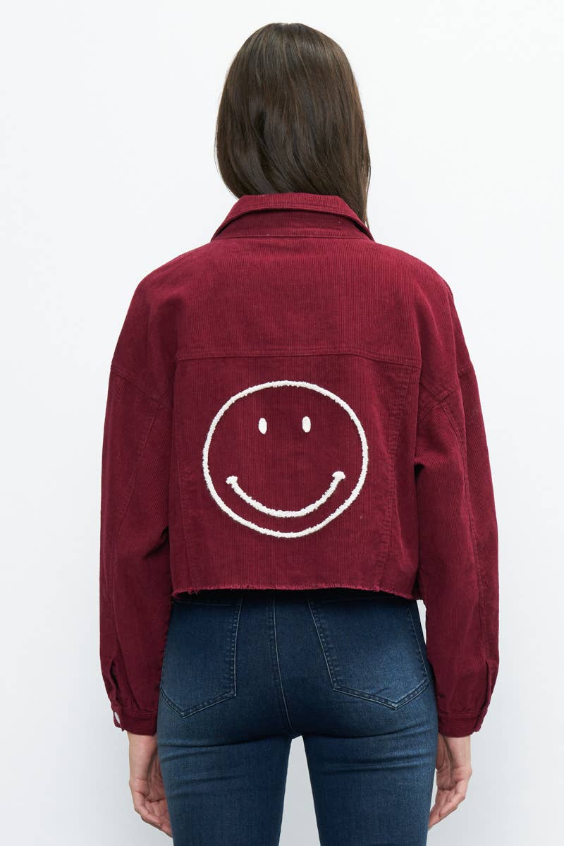 BURGUNDY CROPPED CORDUROY JACKET