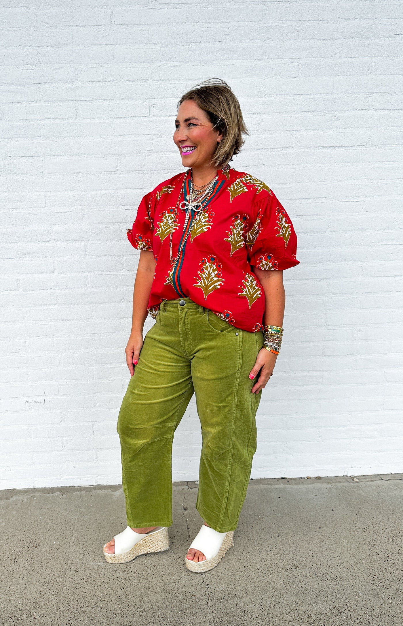 Green Corduroy Barrel Pants