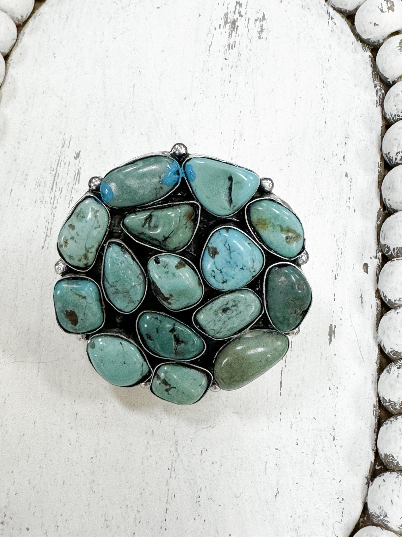 Round Turquoise Cluster Ring