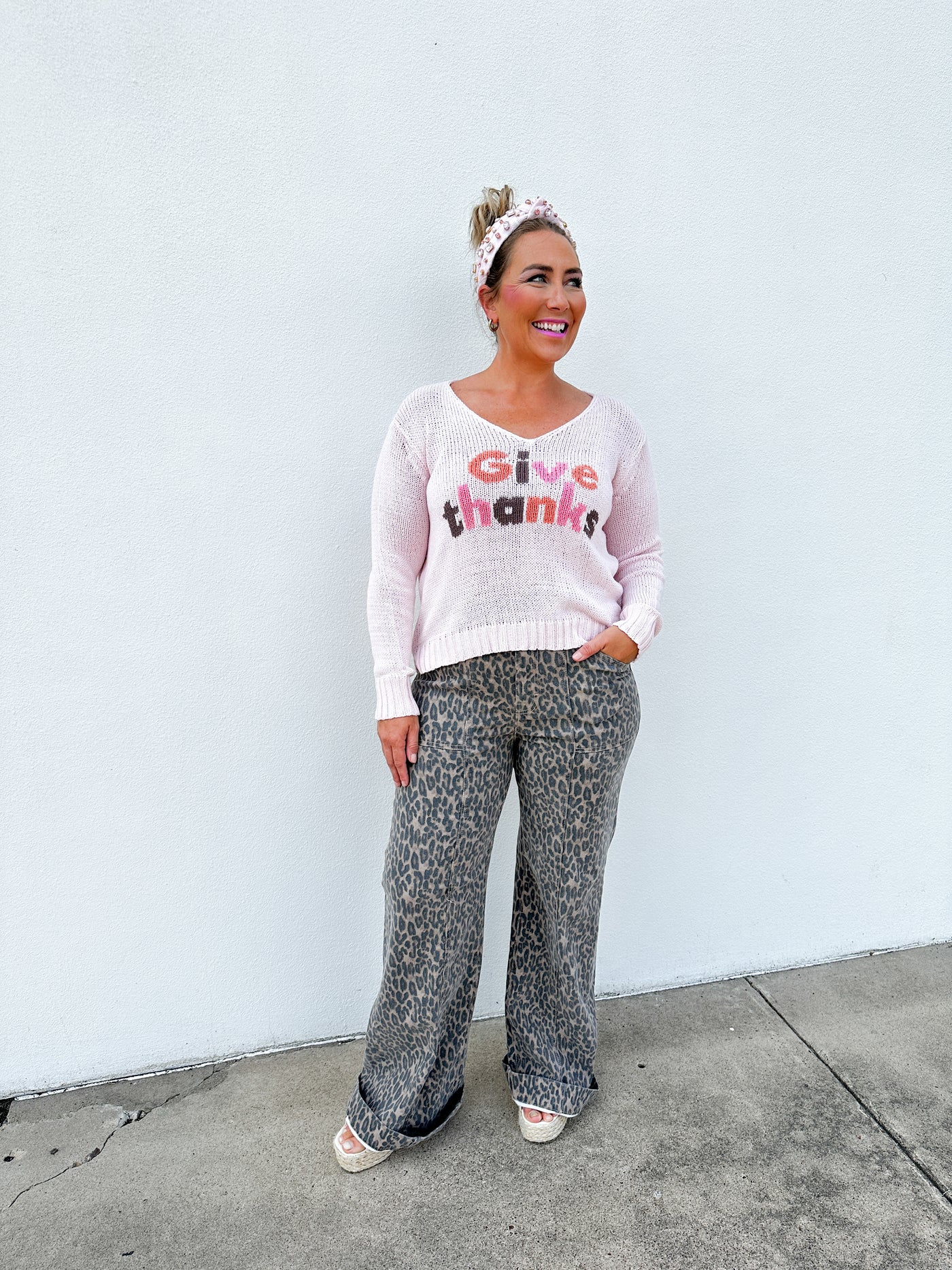 Give Thanks Pink Cropped Sweater