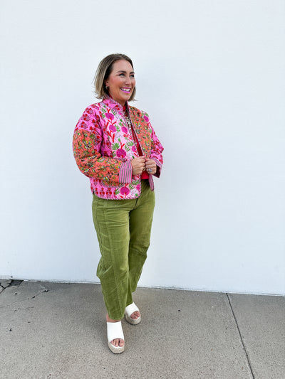 Green Corduroy Barrel Pants