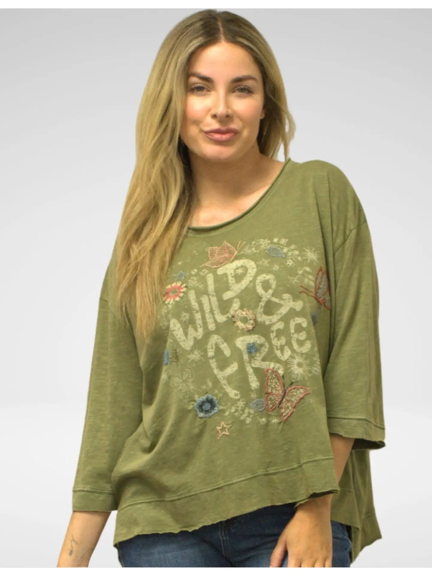 Bea "Wild & Free" Army Green Tee