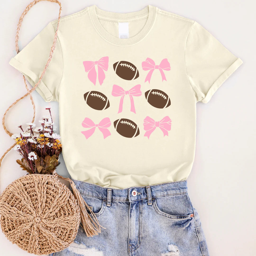 Women’s Pink Bows Coquette & Footballs Tee