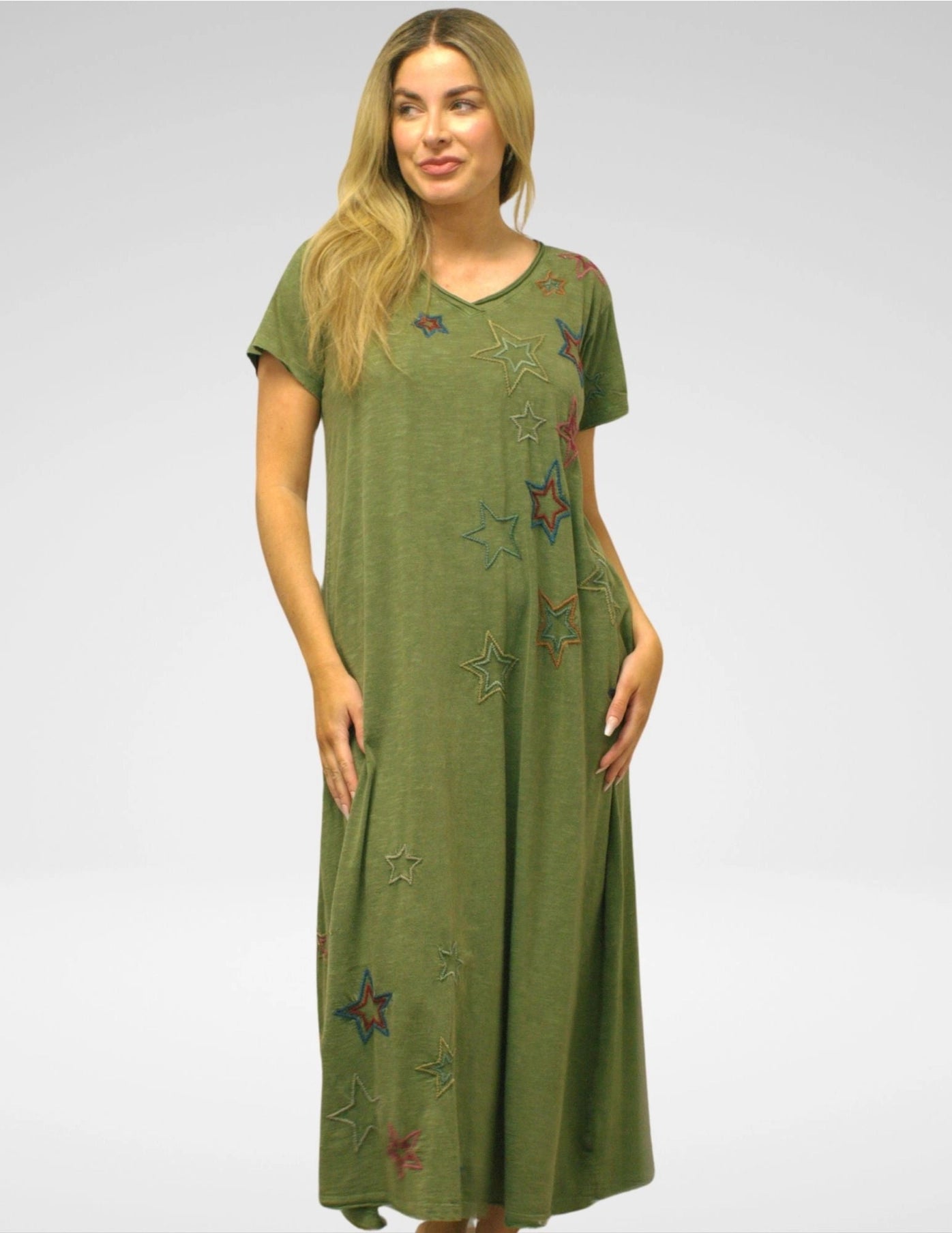 Carmen Army Green “Star” Maxi Dress