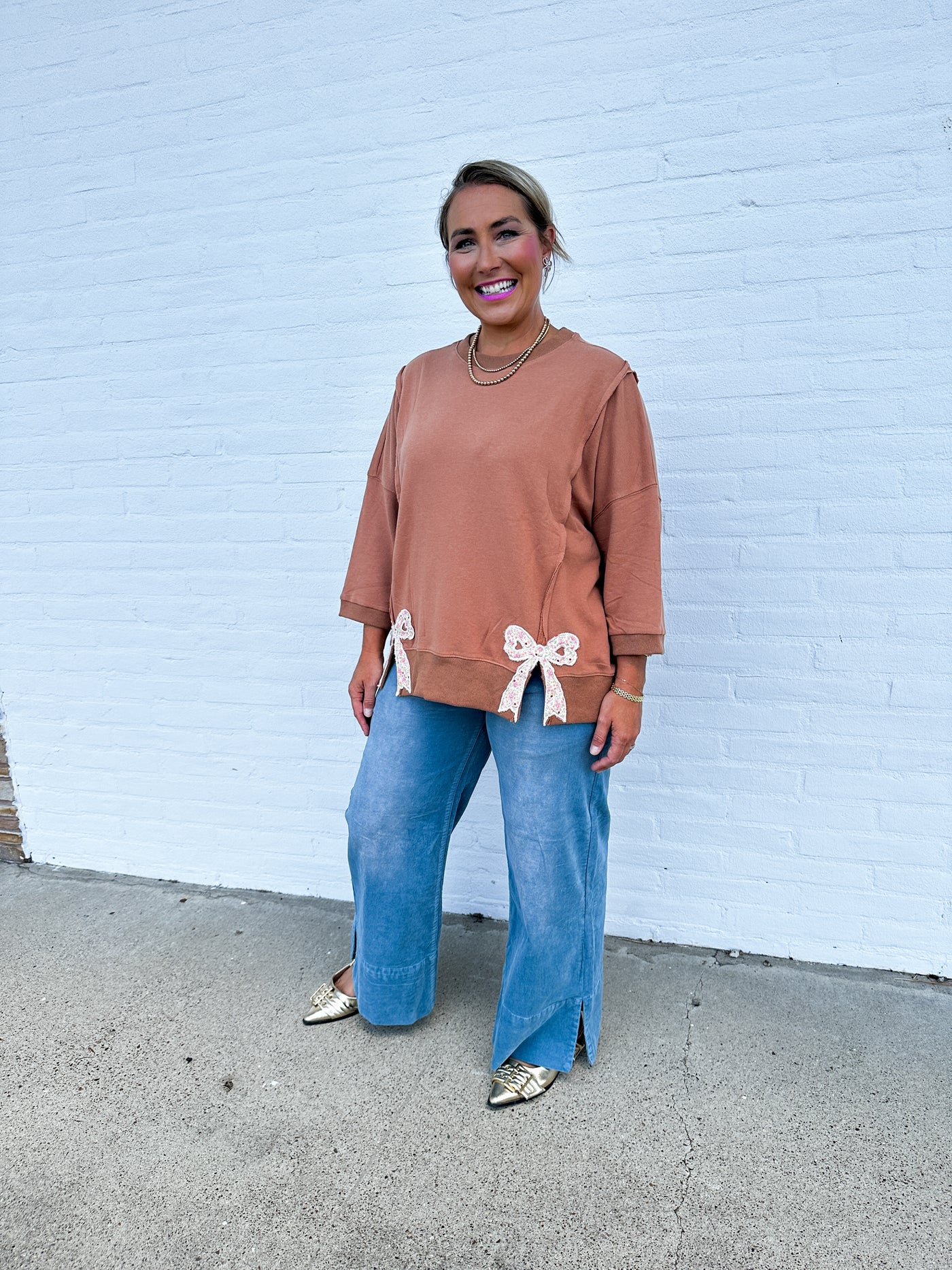 Bow Patch Hem Mineral Wash Pullover