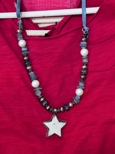 Blue and White Star Necklace