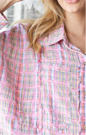 Pink WASHED PLAID MIXED TOP
