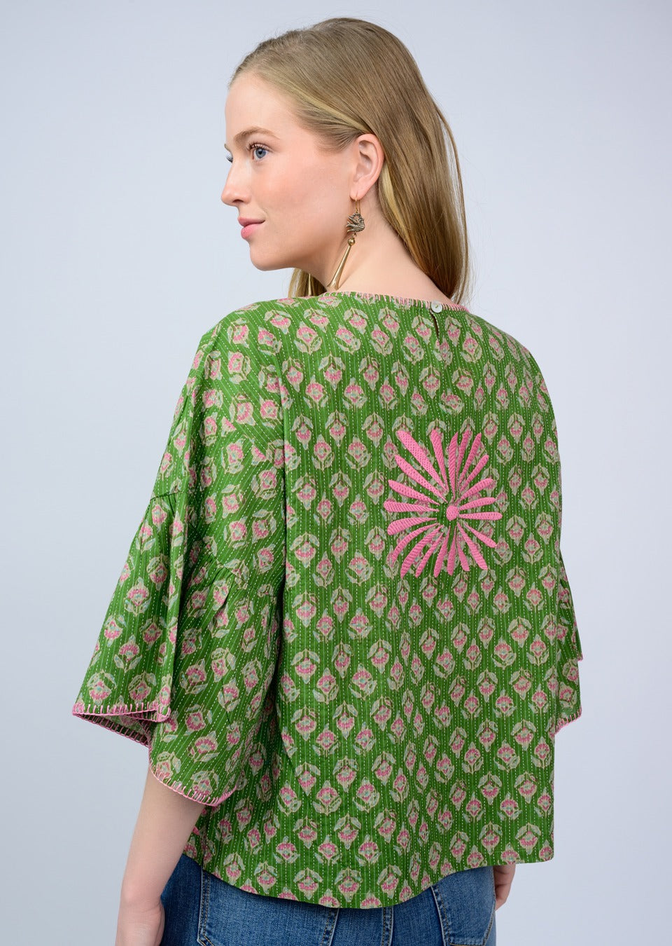 Elena Pink & Green Patterned Blouse