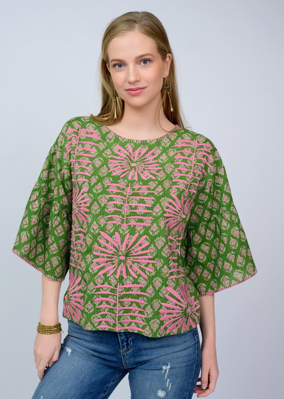 Elena Pink & Green Patterned Blouse