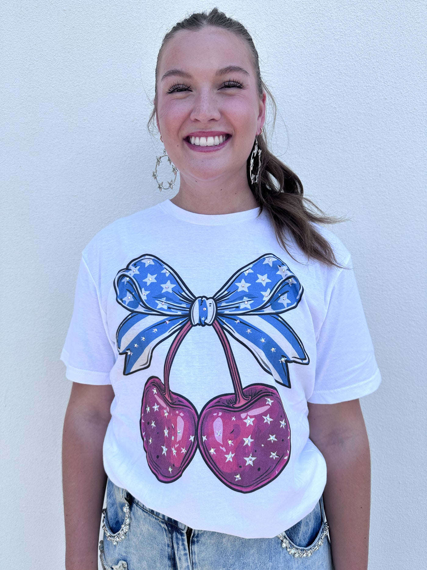 Patriotic Bling Cherry Bow Tee