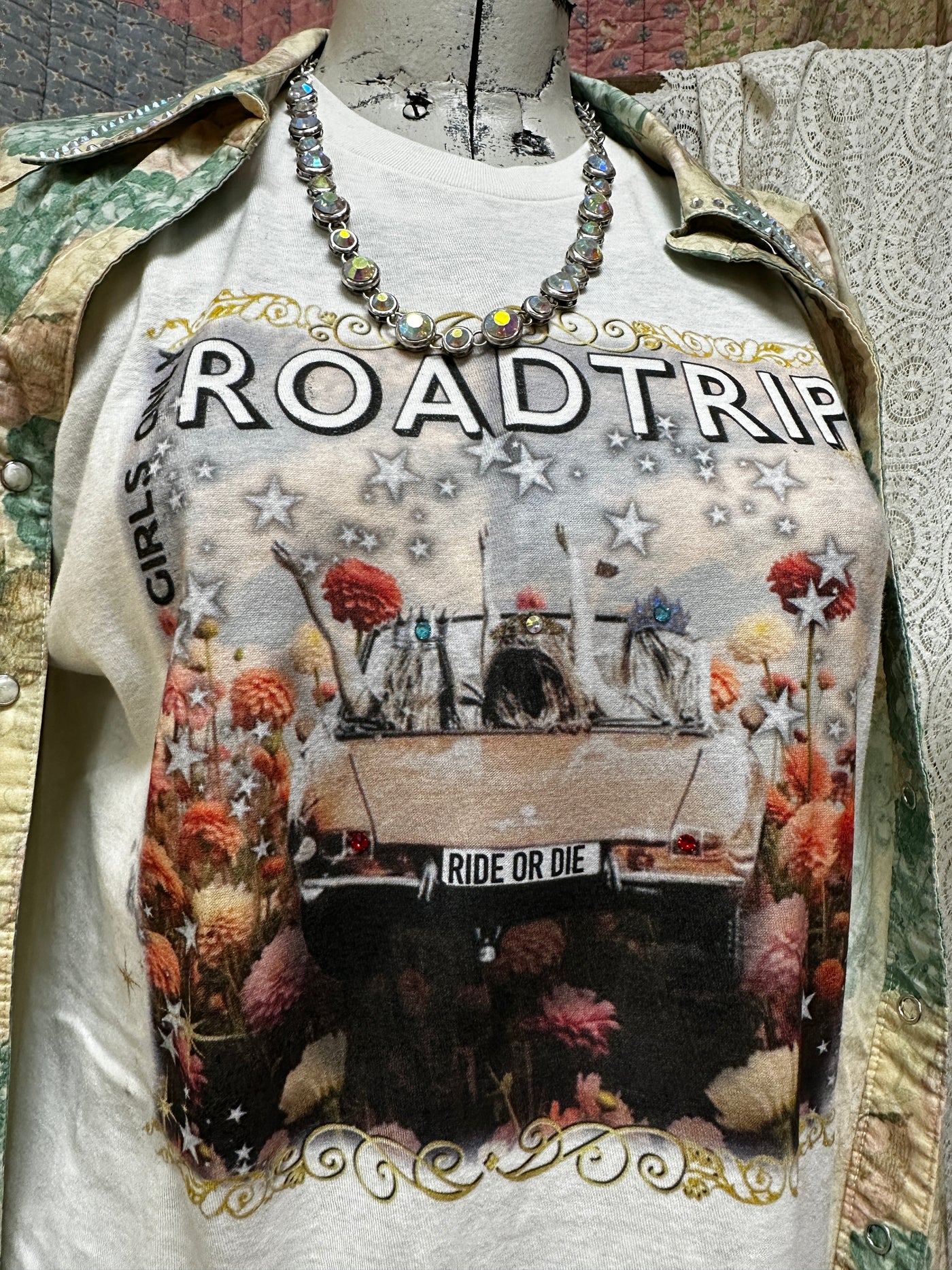 Ladies Girls Only Roadtrip Bling Tee