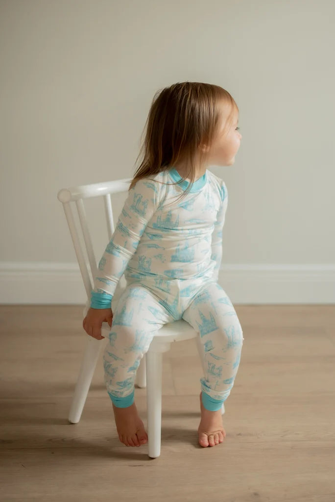 Boys or Girls Blue Toile Bamboo Pajama Set