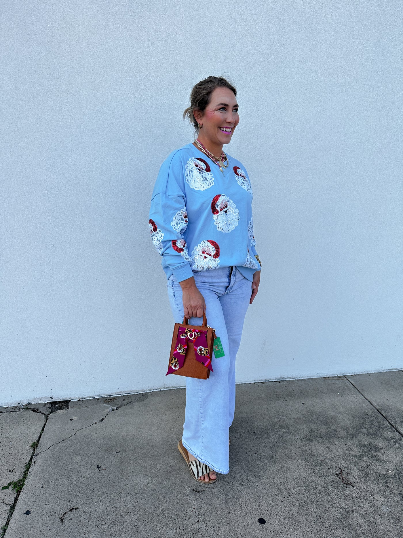 Sequin Santas Light Blue Oversized Sweatshirt