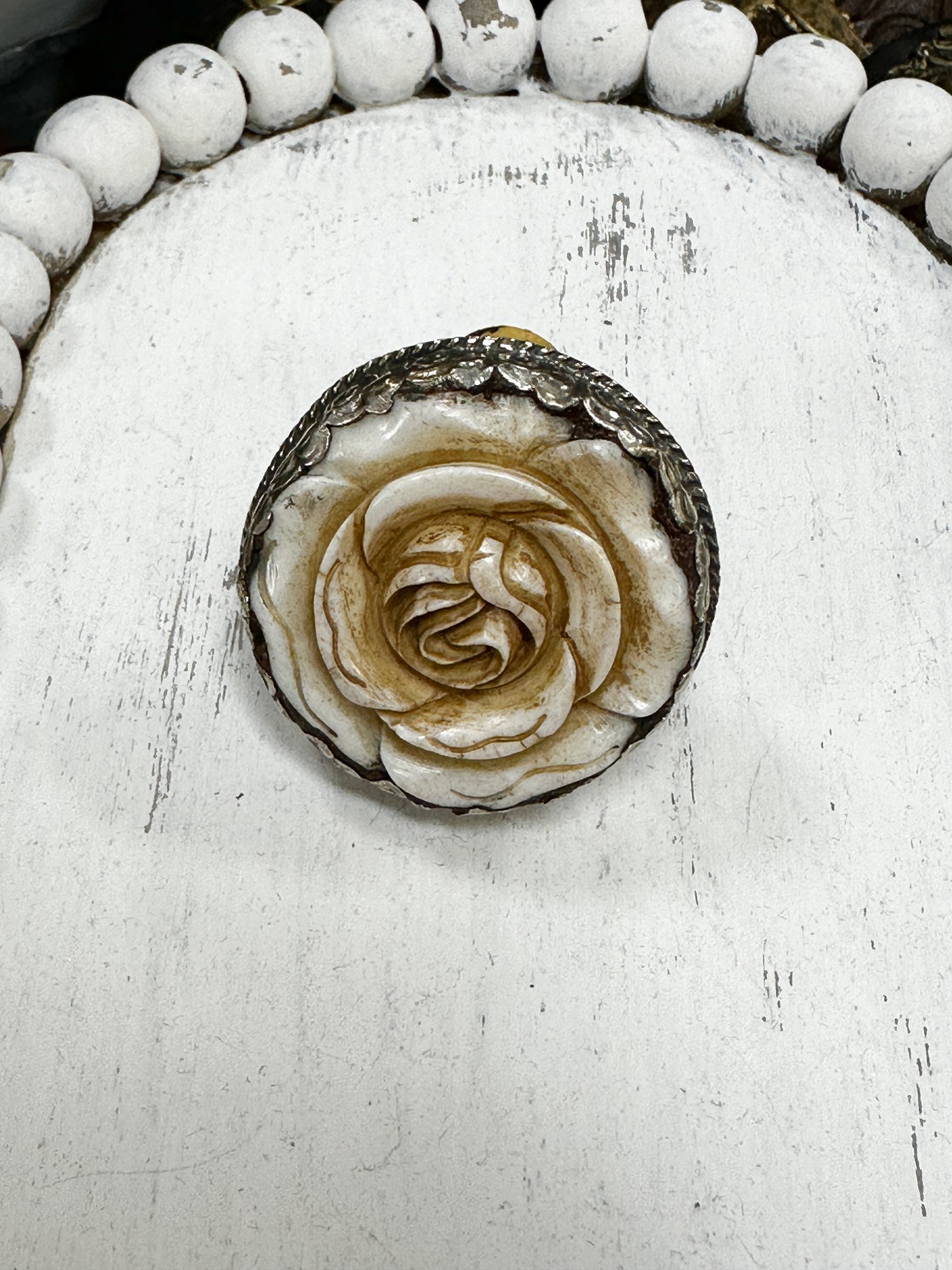 Carved White Rose Ring