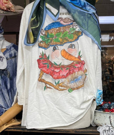 Vintage Snowman Tattered  Tee