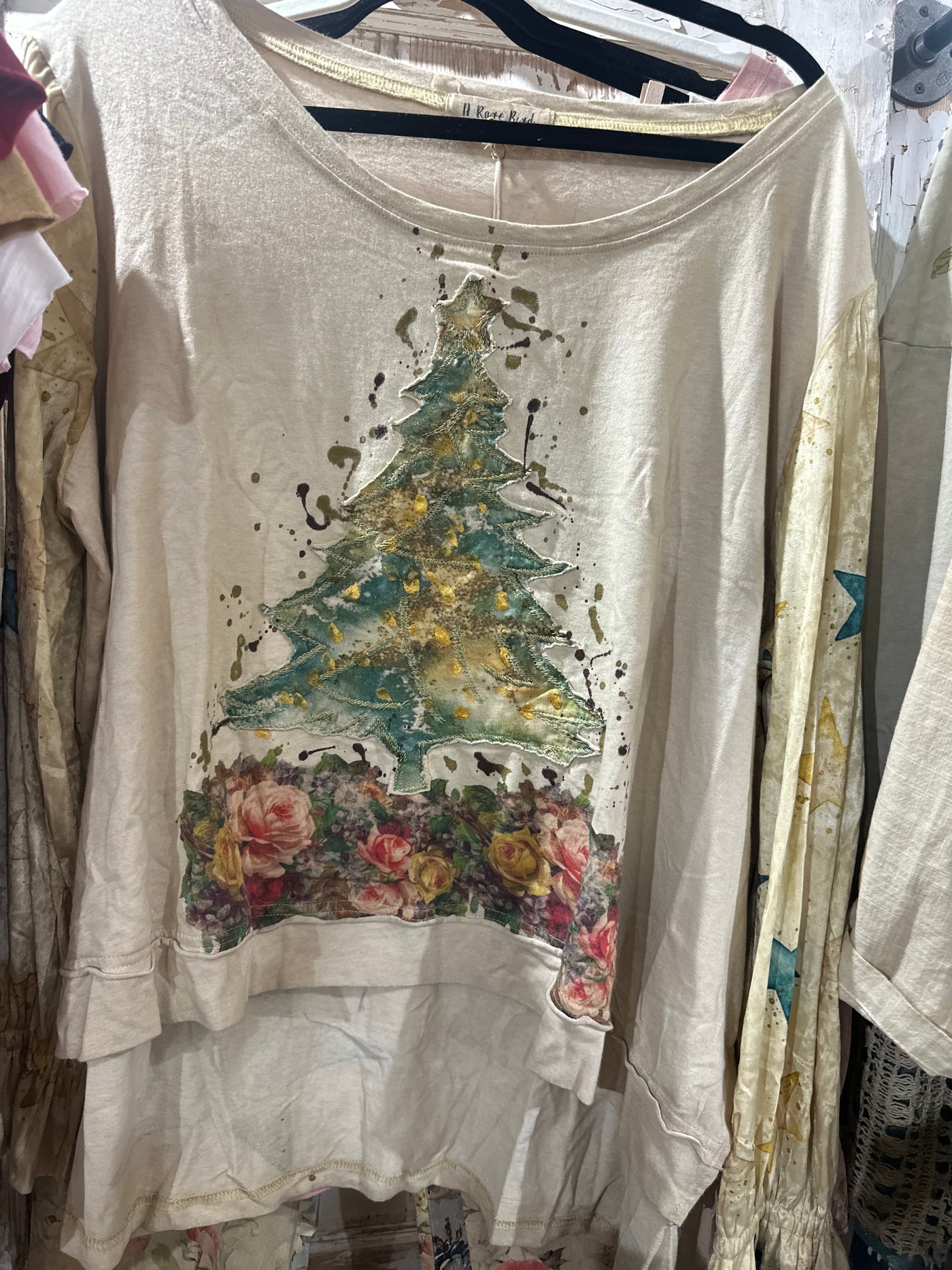 Vintage Roses & Christmas Tree Shirt