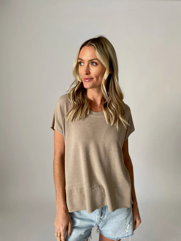 Crepe Double Hem Dark Sand Tee