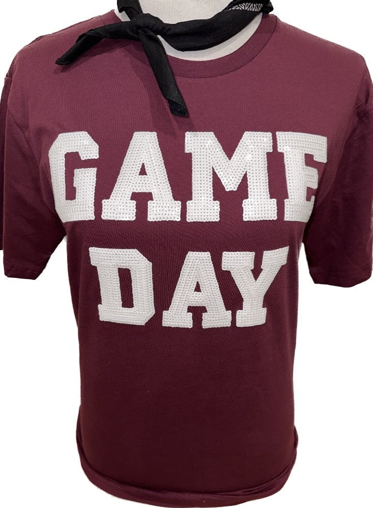 Burgundy Game Day Sequin Tee