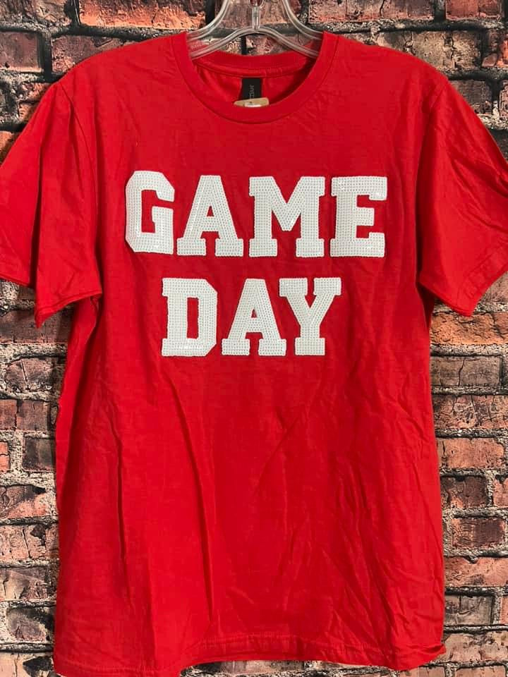 Red Game Day Sequin Tee