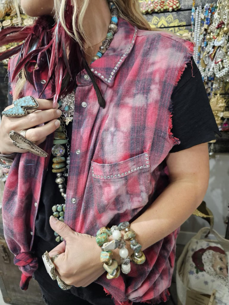 Buffalo Red Distressed Flannel Vest