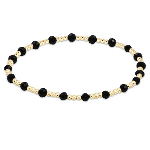 gemstone gold sincerity pattern 3mm bead bracelet - faceted onyx