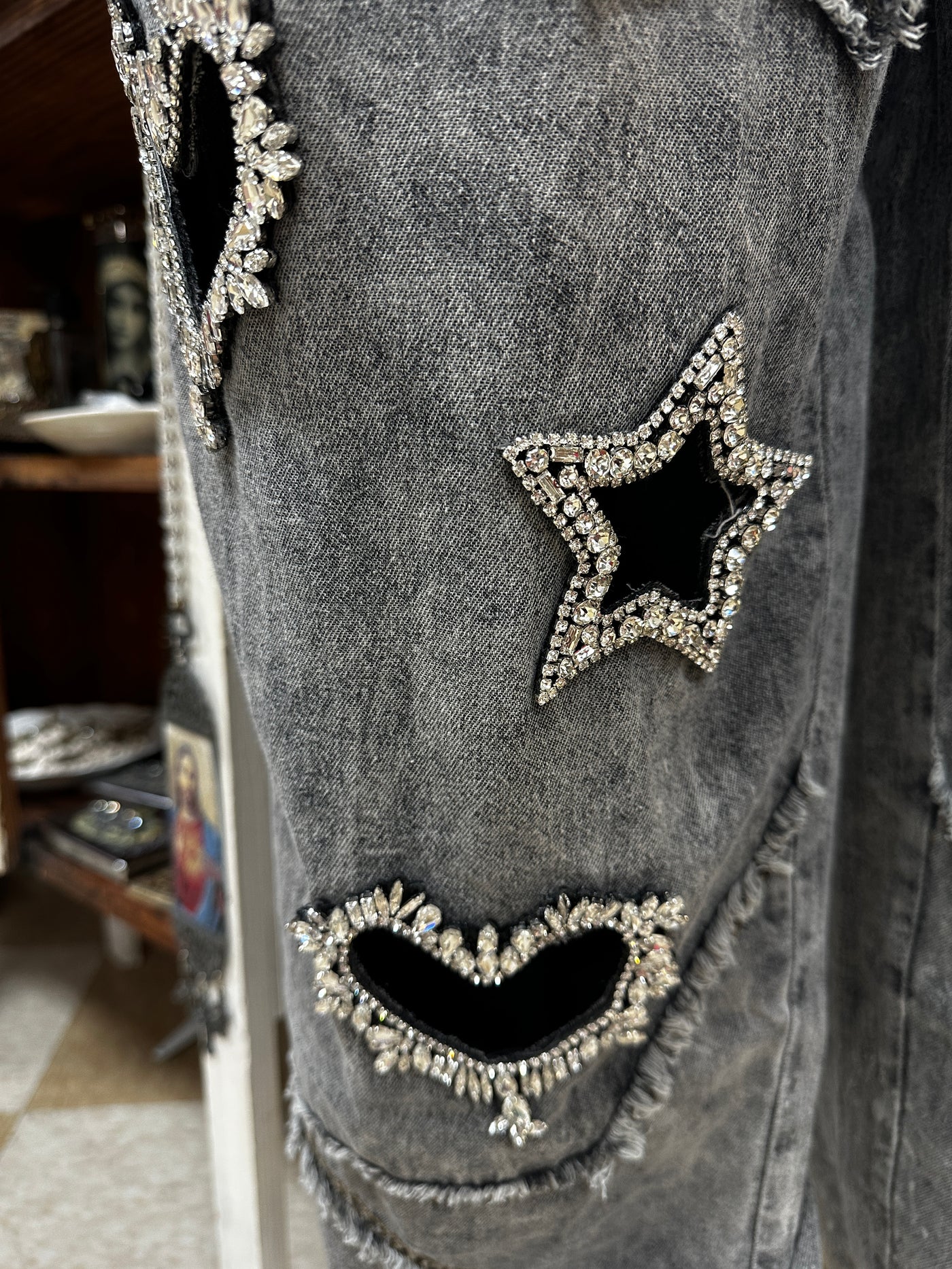 Distressed Black Star Heart Sparkle Jeans