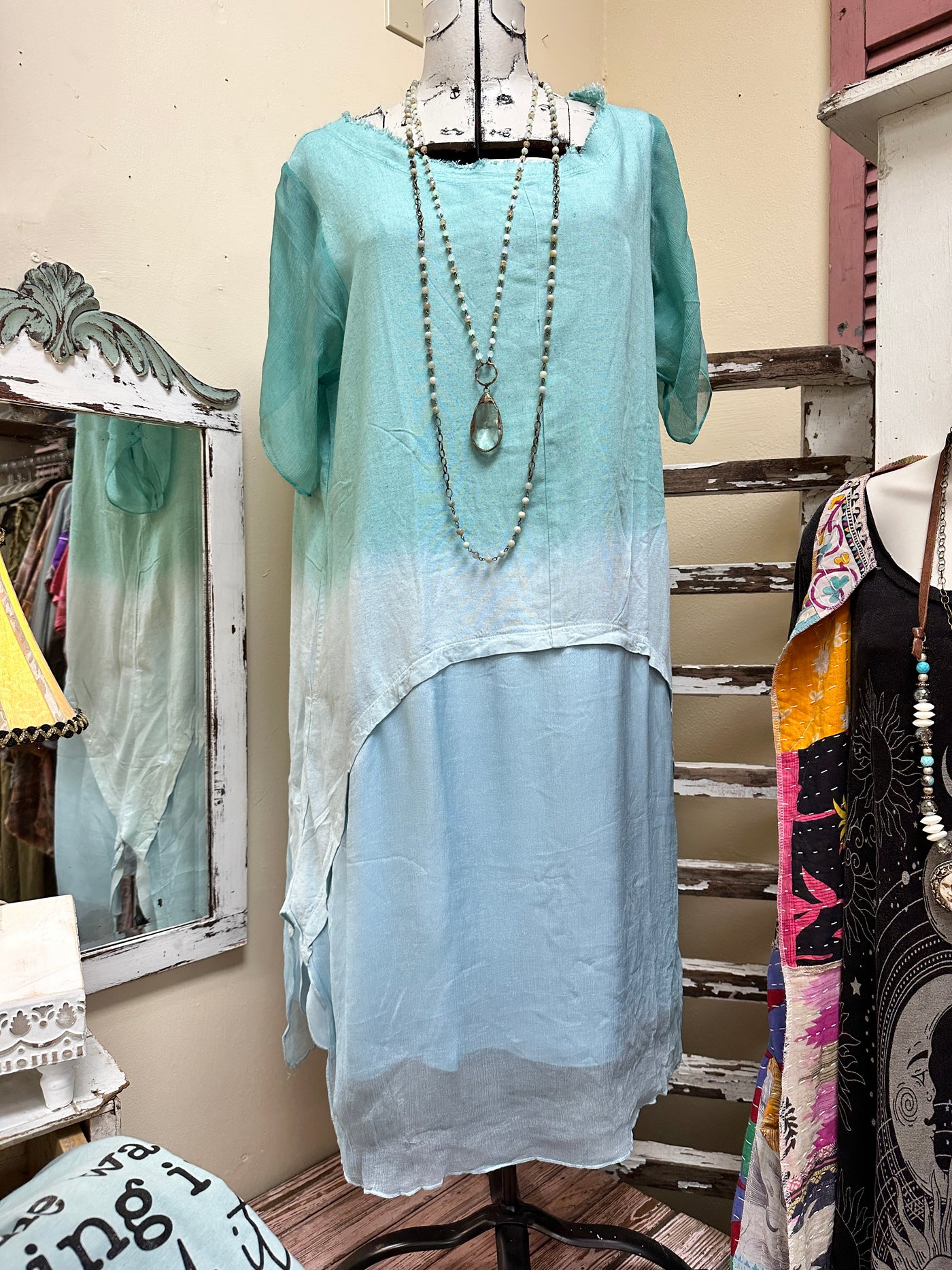 A Rare Bird Turquoise Dip Dye Ombre Dress