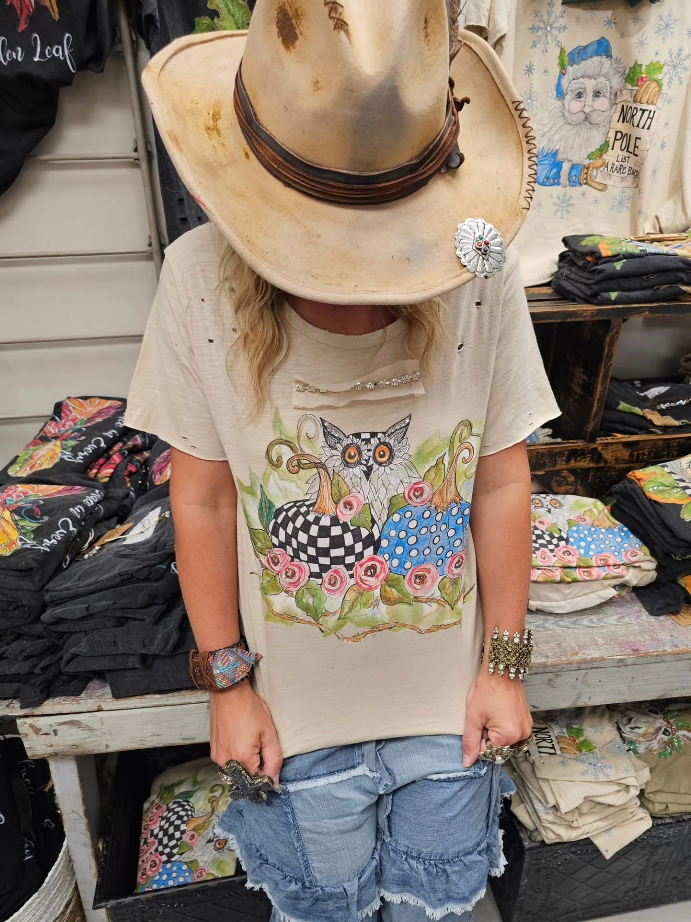 Owl & Pumpkins Tattered Tee