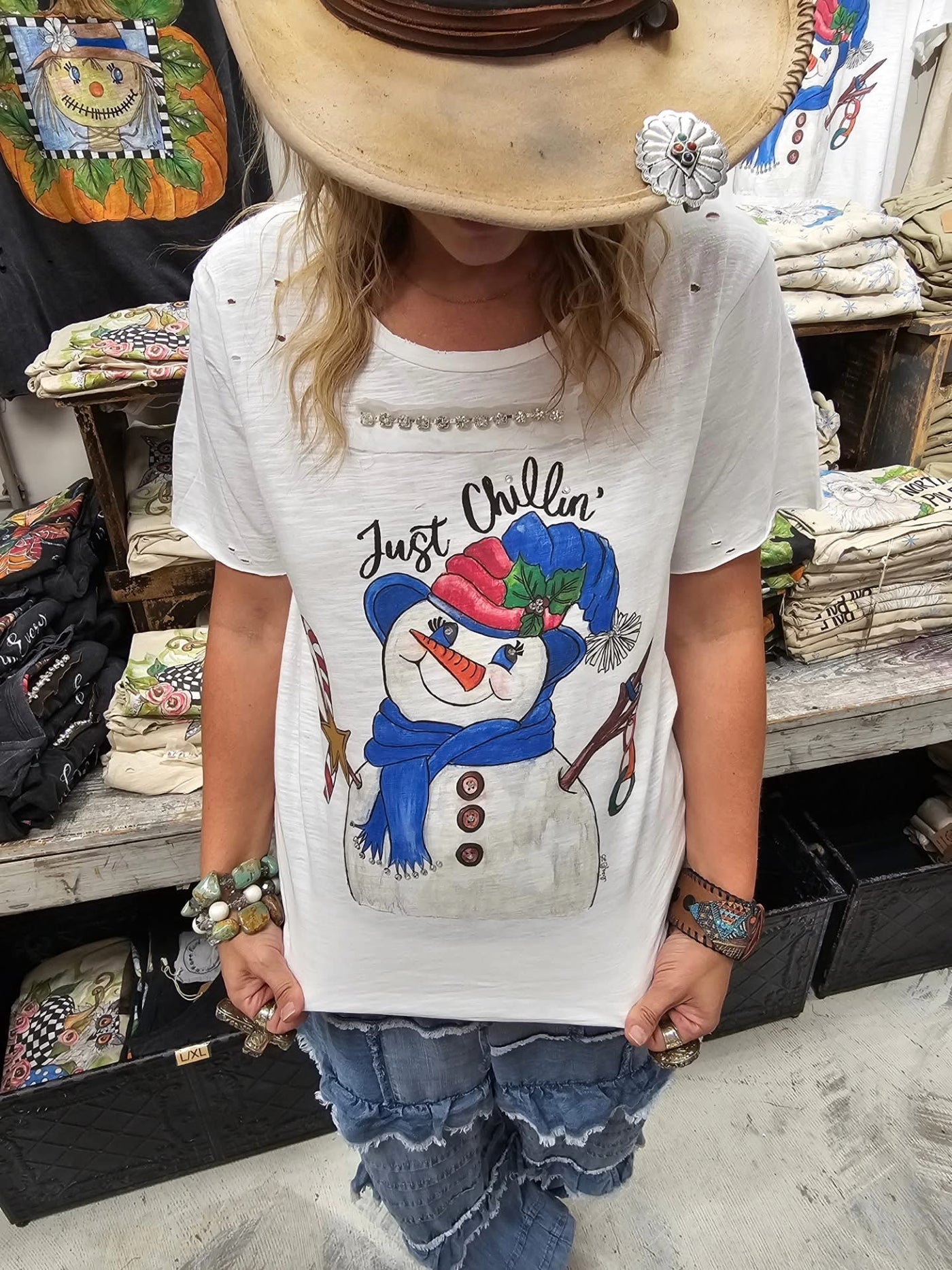 Just Chillin' Snowman Tattered Tee