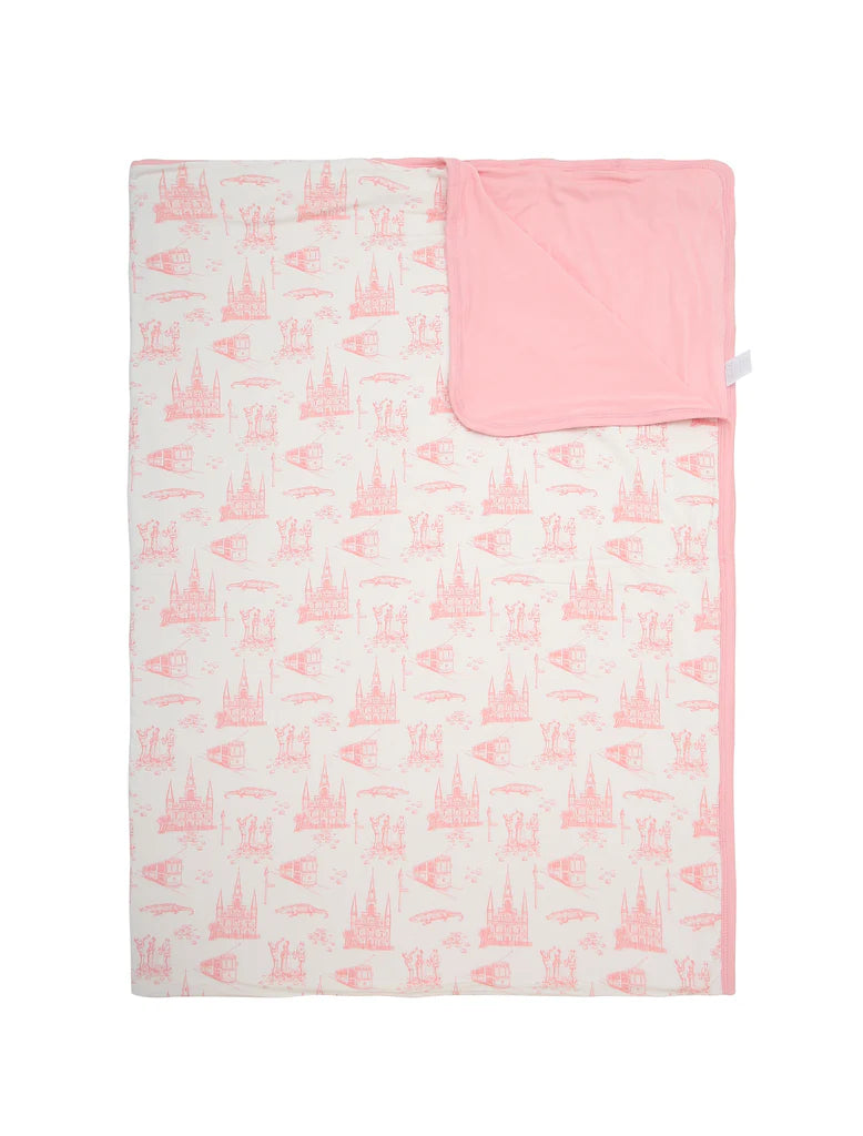 Girls Pink Toile Bamboo Triple Layer Blanket