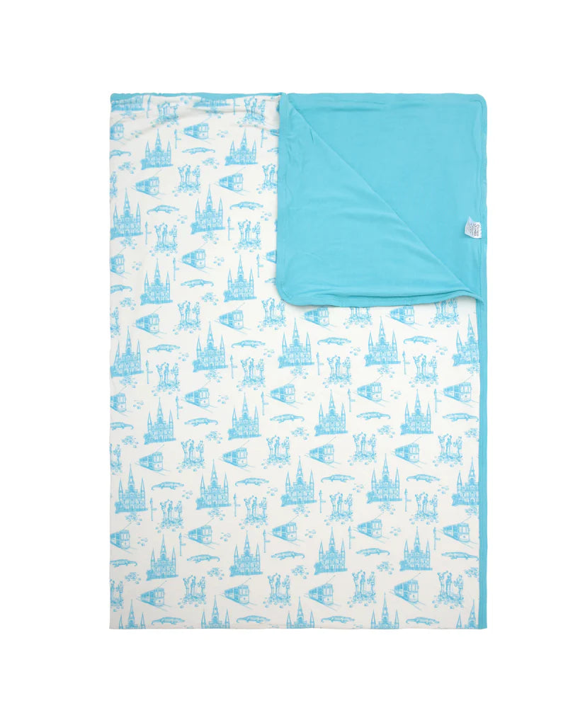 Blue Toile Bamboo Triple Layer Blanket