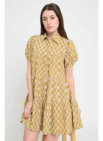 TERRACOTTA WEAVE BUTTON DOWN DRESS