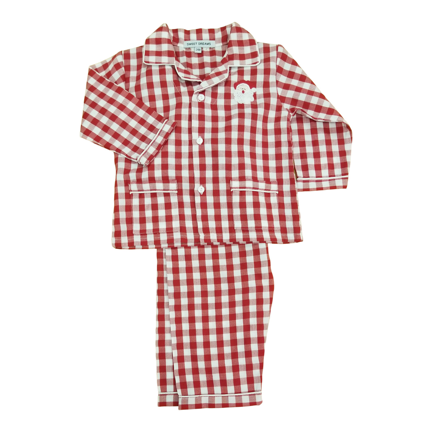 Red Gingham Embroidered Santa Pajama Set