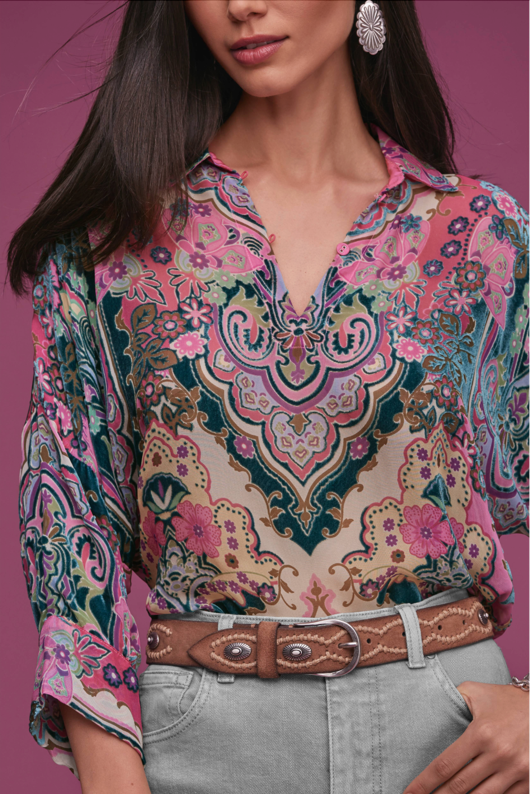 MARLOW Paisley Melody BURNOUT BLOUSE