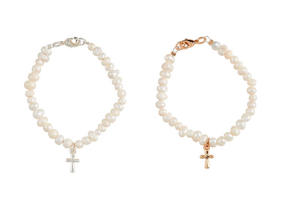 Girls Gold or Silver Cross Pearl Bracelet