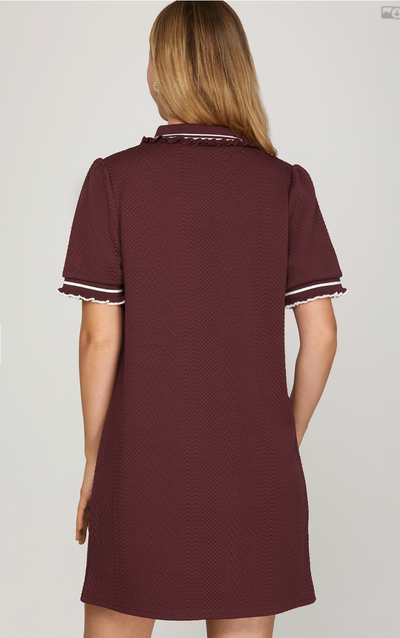 Burgundy QUILTED KNIT MINI DRESS