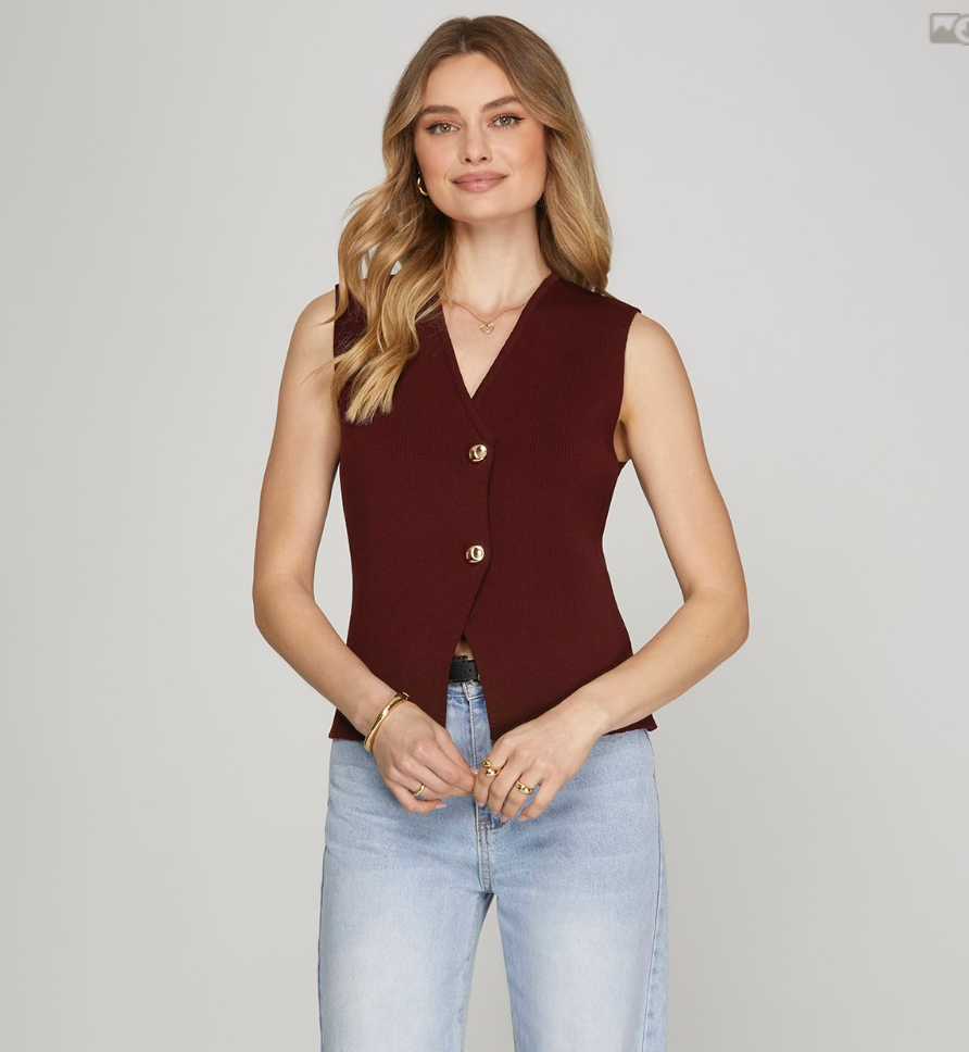 Burgundy KNIT SWEATER VEST