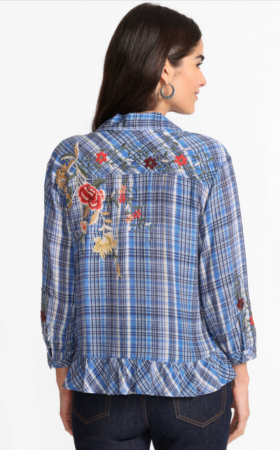 Helena Plaid Peplum Ruffle Hem Shirt