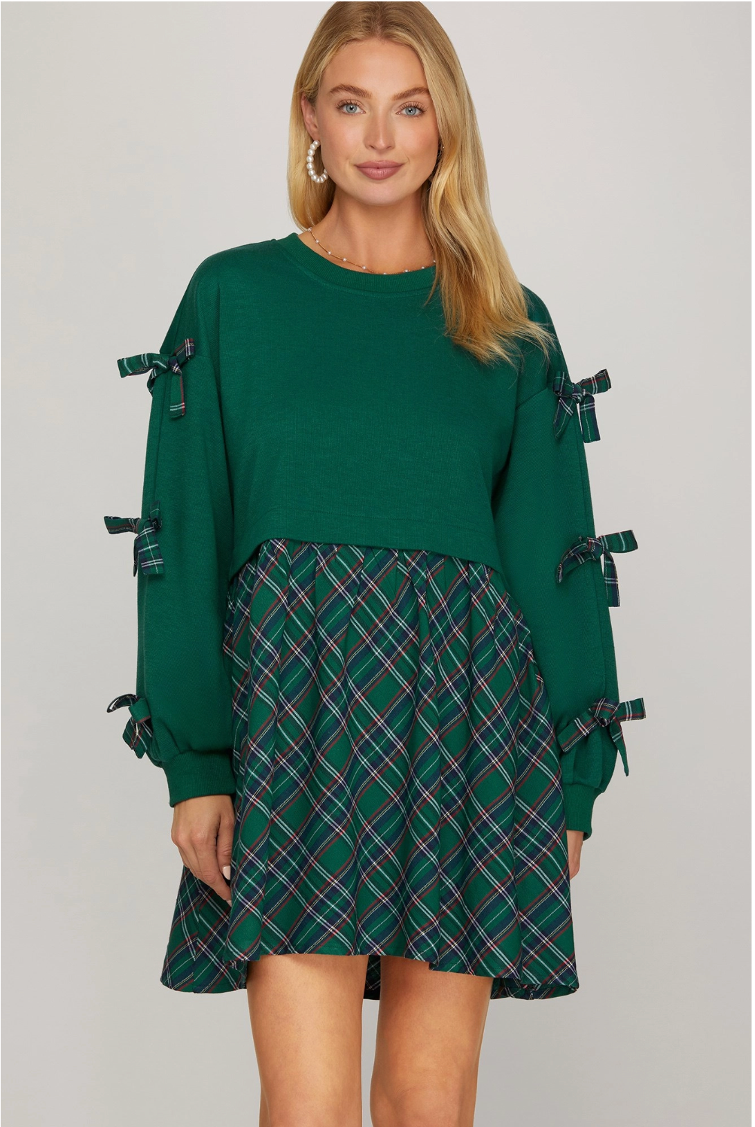 CHRISTMAS CHECKED GREEN MINI DRESS