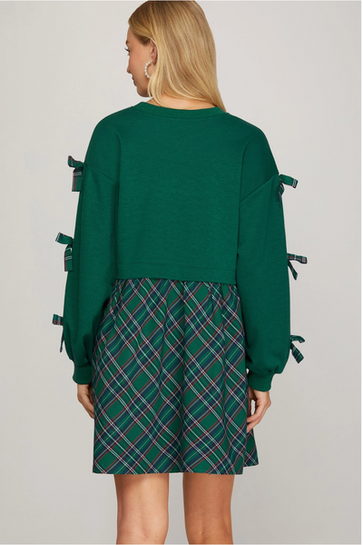 CHRISTMAS CHECKED GREEN MINI DRESS