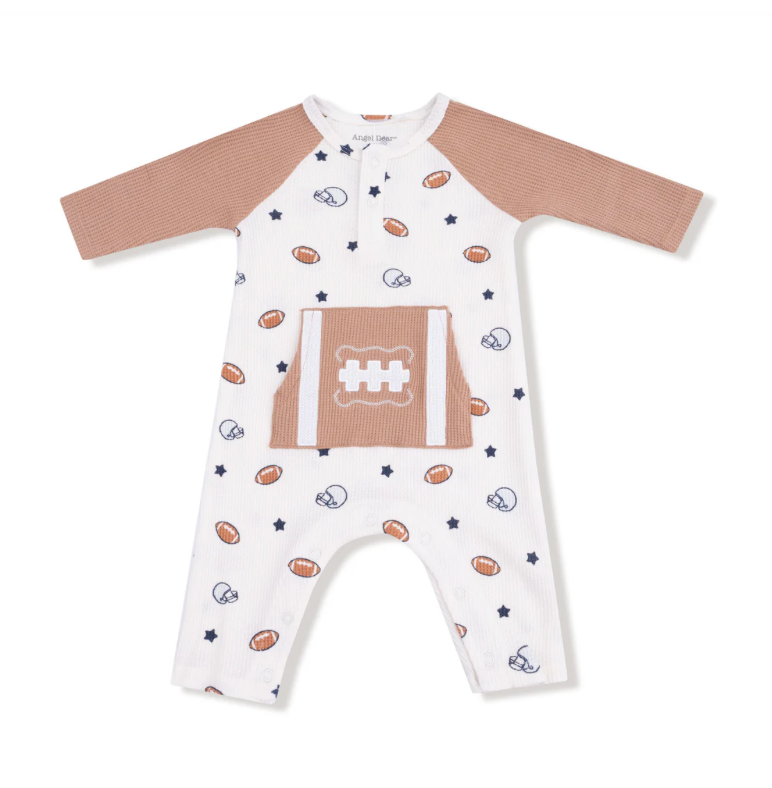 Footballs & Stars Long Sleeve Raglan Henley Romper