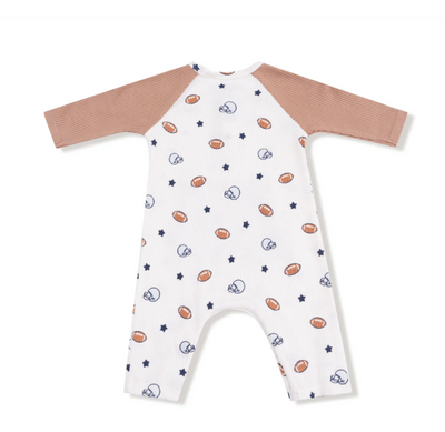 Footballs & Stars Long Sleeve Raglan Henley Romper