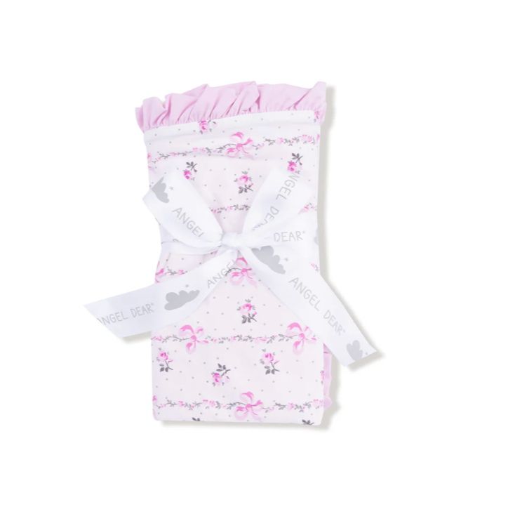Dainty Buds and Bows Stripe Ruffle Blanket