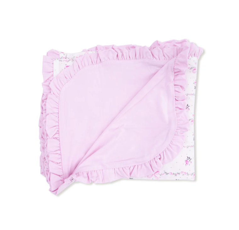 Dainty Buds and Bows Stripe Ruffle Blanket