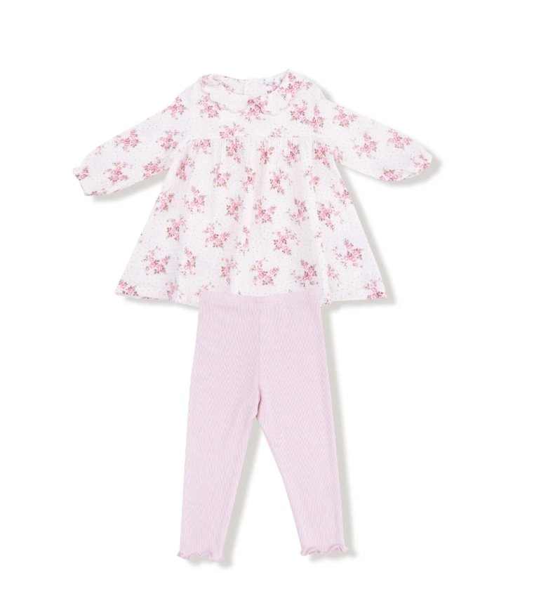 Belle Rosette Dot Petal Collar Dress & Legging