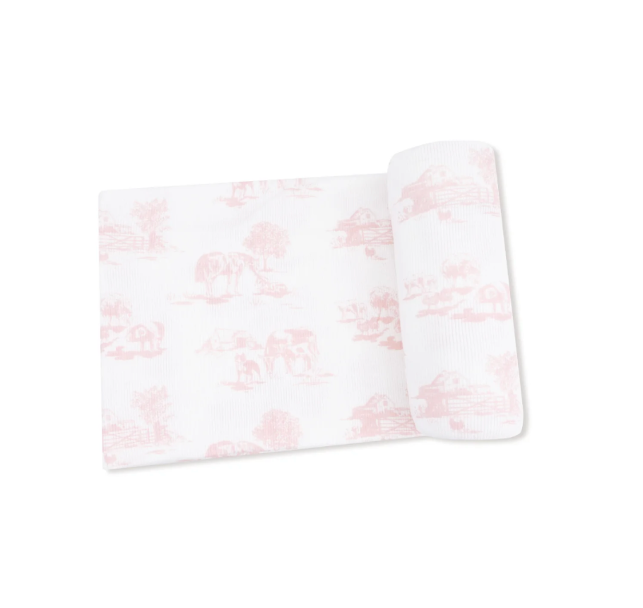 Pink Farm Toile Swaddle Blanket