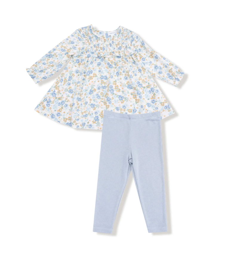 Sweet Rose Calico Smocked Ruffle Dress & Legging