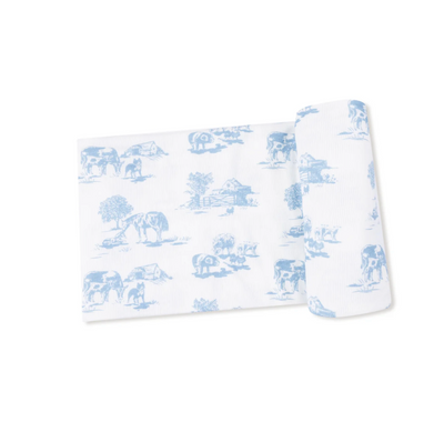Blue Farm Toile Swaddle Blanket