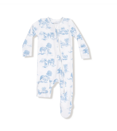 Farm Toile Blue Zipper Footie